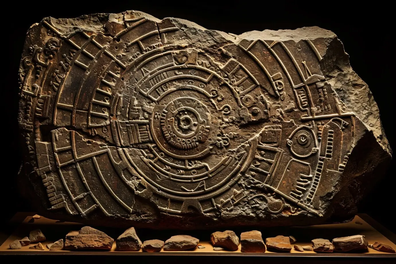 In Stein gemeißeltes Inka- und Maya-Design.